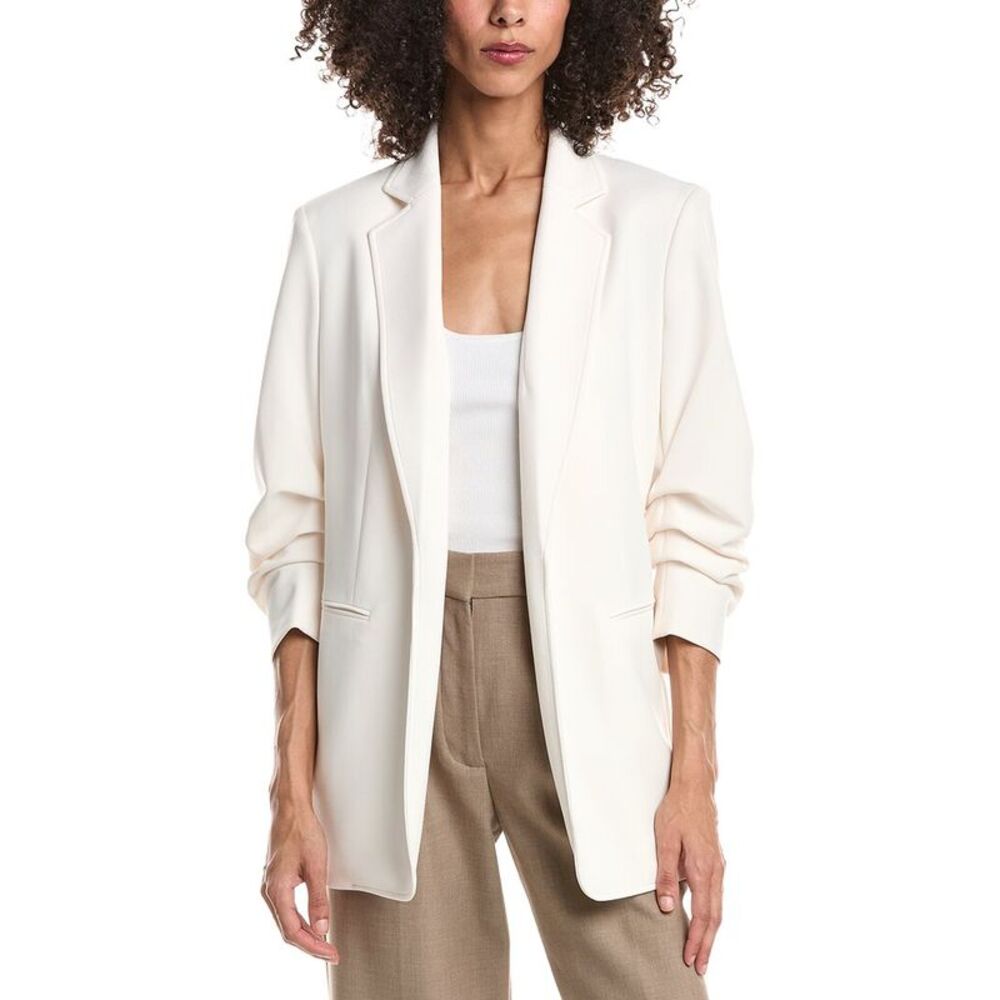 Anne Klein Womens  Scrunch Sleeve Open Jacket, White
